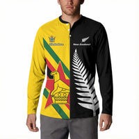 Custom New Zealand and Zimbabwe Button Sweatshirt NZ Fern Zim Flag Half Style