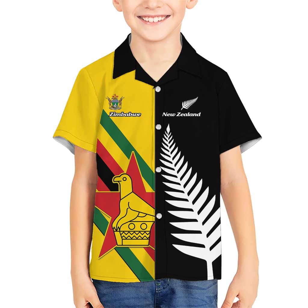 Custom New Zealand and Zimbabwe Kid Hawaiian Shirt NZ Fern Zim Flag Half Style