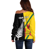 Custom New Zealand and Zimbabwe Off Shoulder Sweater NZ Fern Zim Flag Half Style LT14 - Polynesian Pride