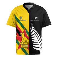 Custom New Zealand and Zimbabwe Rugby Jersey NZ Fern Zim Flag Half Style LT14 Black - Polynesian Pride