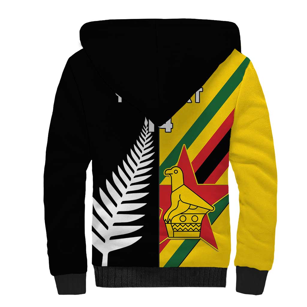 Custom New Zealand and Zimbabwe Sherpa Hoodie NZ Fern Zim Flag Half Style