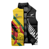 Custom New Zealand and Zimbabwe Sleeveless Puffer Jacket NZ Fern Zim Flag Half Style LT14 - Polynesian Pride