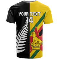 Custom New Zealand and Zimbabwe T Shirt NZ Fern Zim Flag Half Style LT14 - Polynesian Pride