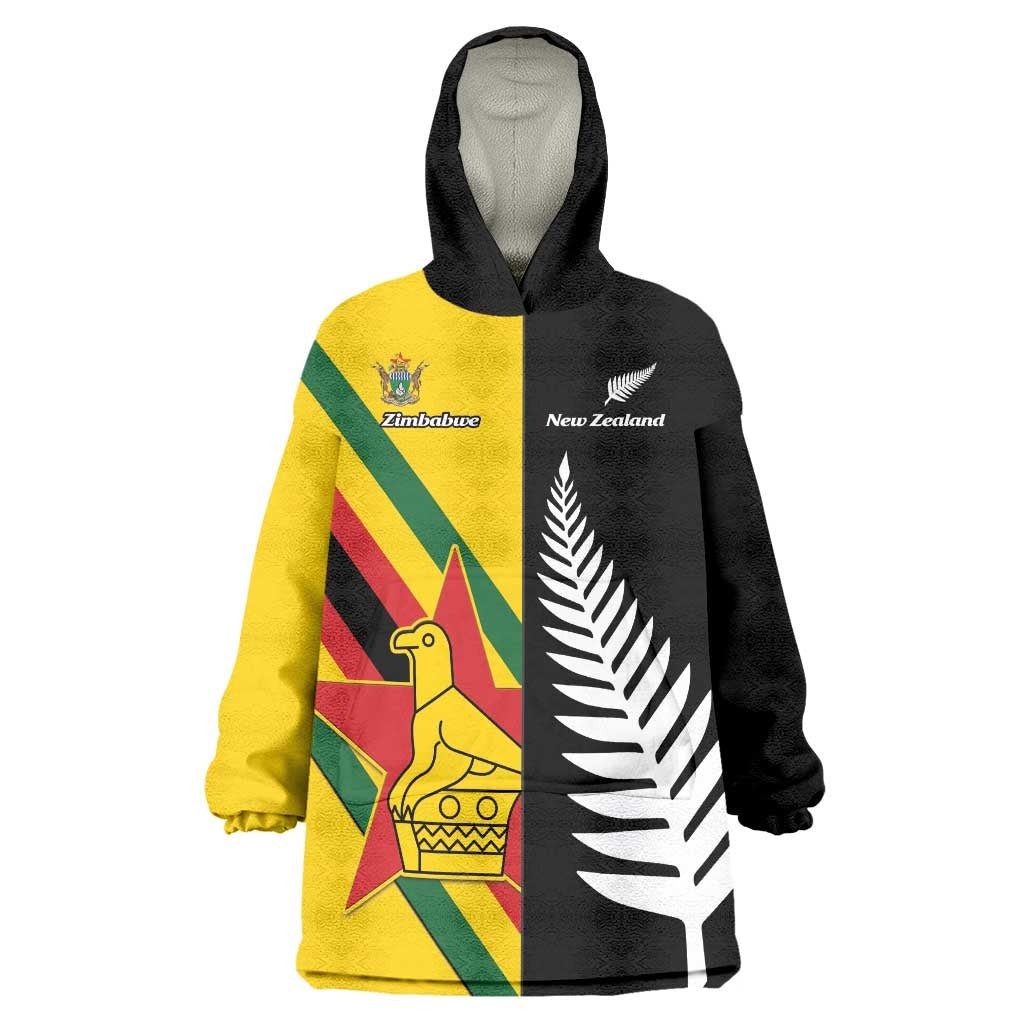 Custom New Zealand and Zimbabwe Wearable Blanket Hoodie NZ Fern Zim Flag Half Style