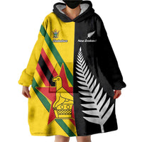 Custom New Zealand and Zimbabwe Wearable Blanket Hoodie NZ Fern Zim Flag Half Style