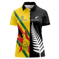 Custom New Zealand and Zimbabwe Women Polo Shirt NZ Fern Zim Flag Half Style