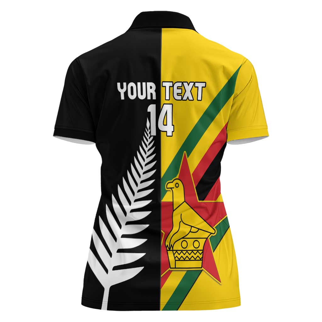 Custom New Zealand and Zimbabwe Women Polo Shirt NZ Fern Zim Flag Half Style