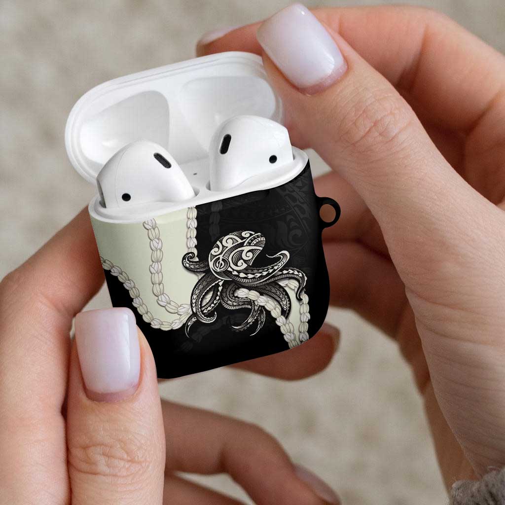 Black Polynesia Tribal Octopus Tattoo AirPods Case Pikake Lei Polynesian Pattern