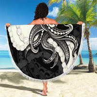 Black Polynesia Tribal Octopus Tattoo Beach Blanket Pikake Lei Polynesian Pattern