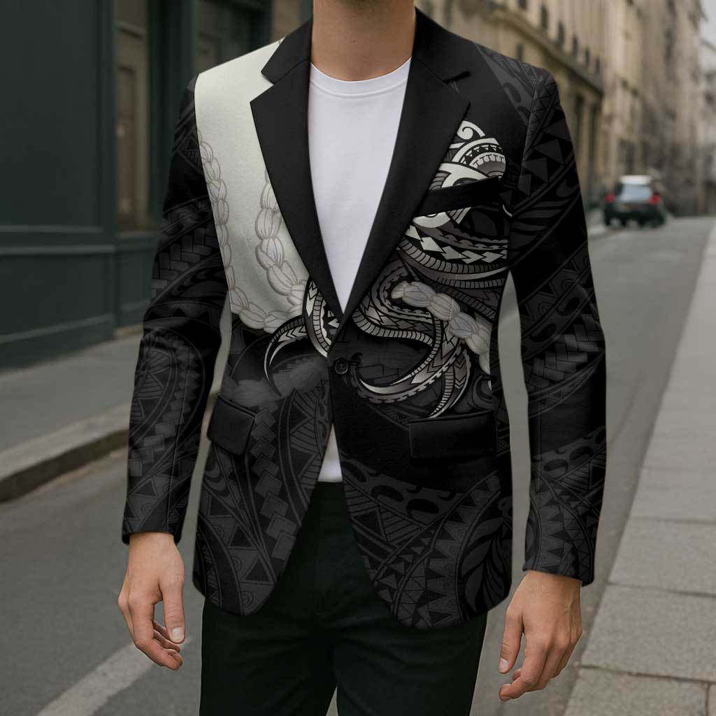 Black Polynesia Tribal Octopus Tattoo Blazer Pikake Lei Polynesian Pattern
