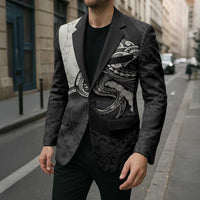 Black Polynesia Tribal Octopus Tattoo Blazer Pikake Lei Polynesian Pattern