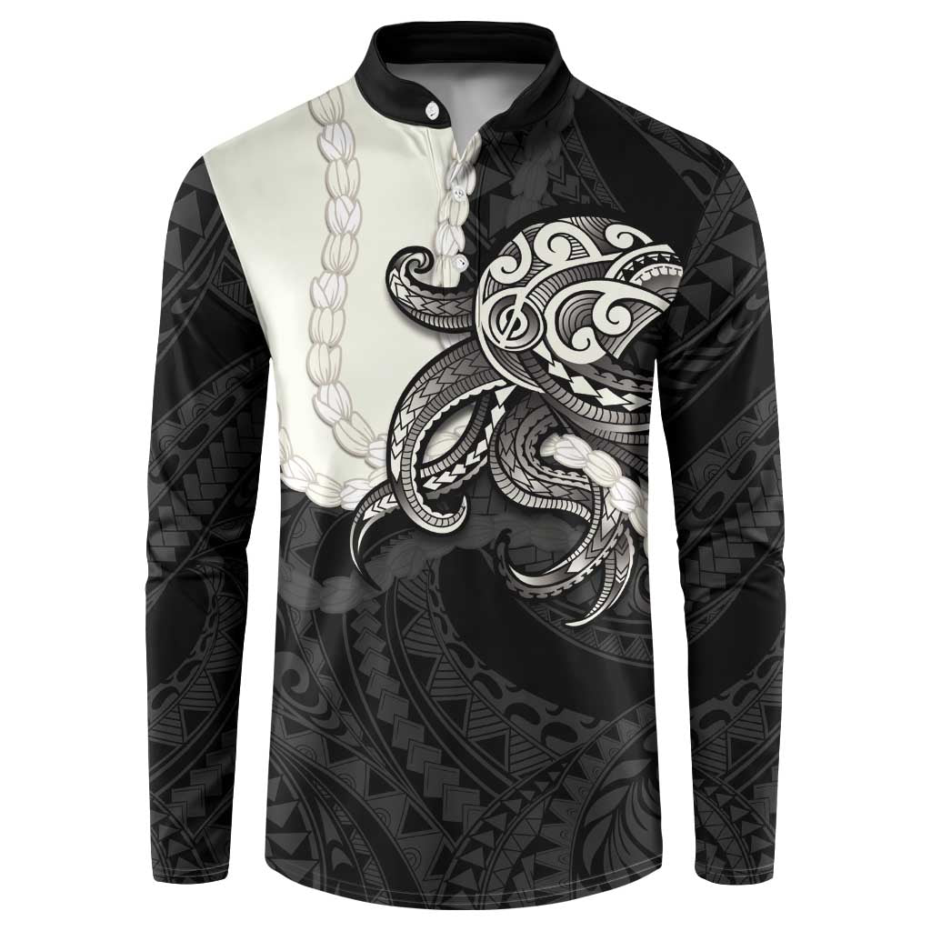 Black Polynesia Tribal Octopus Tattoo Button Sweatshirt Pikake Lei Polynesian Pattern
