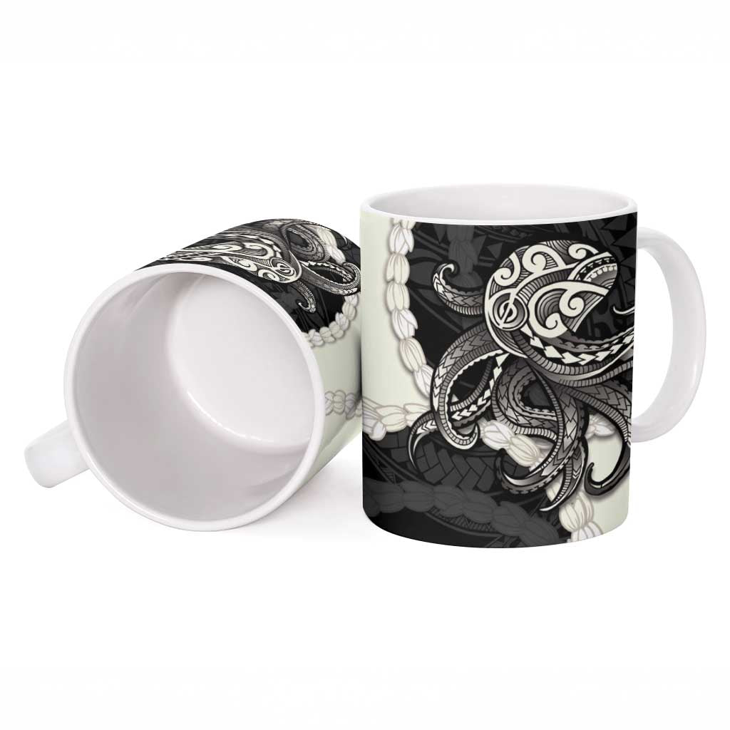Black Polynesia Tribal Octopus Tattoo Ceramic Mug Pikake Lei Polynesian Pattern