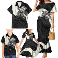 Black Polynesia Tribal Octopus Tattoo Family Matching Mermaid Dress and Hawaiian Shirt Pikake Lei Polynesian Pattern