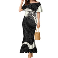 Black Polynesia Tribal Octopus Tattoo Family Matching Mermaid Dress and Hawaiian Shirt Pikake Lei Polynesian Pattern