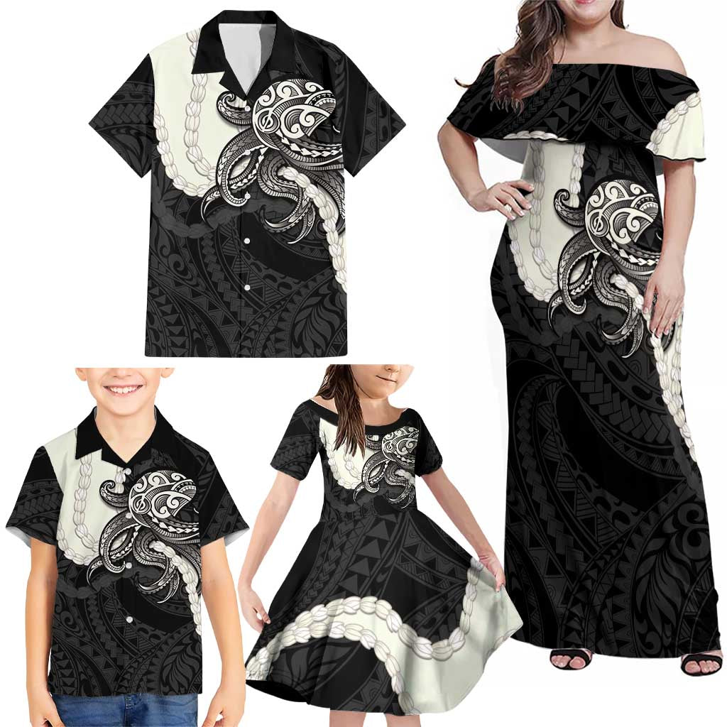 Black Polynesia Tribal Octopus Tattoo Family Matching Off Shoulder Maxi Dress and Hawaiian Shirt Pikake Lei Polynesian Pattern