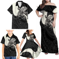 Black Polynesia Tribal Octopus Tattoo Family Matching Off Shoulder Maxi Dress and Hawaiian Shirt Pikake Lei Polynesian Pattern