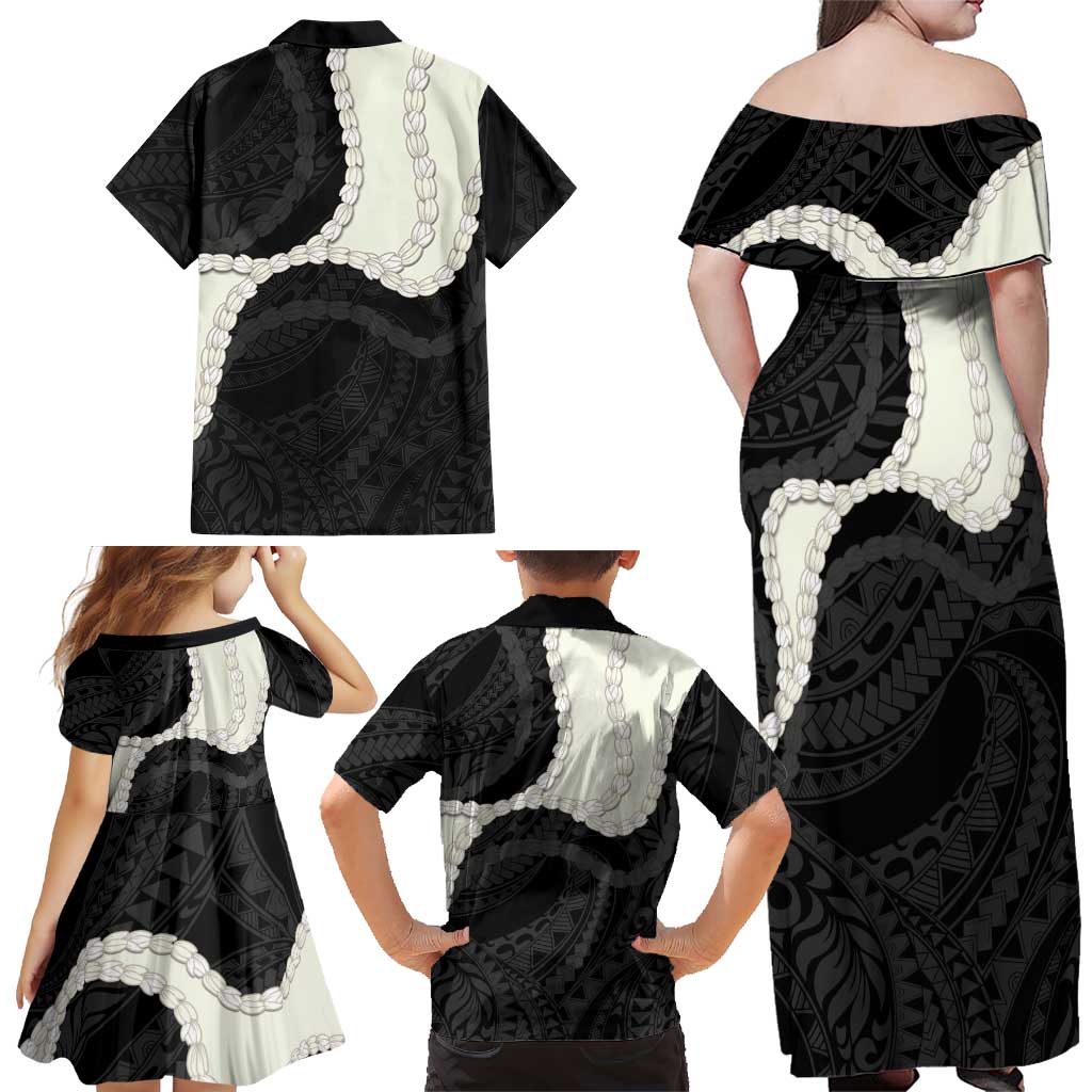 Black Polynesia Tribal Octopus Tattoo Family Matching Off Shoulder Maxi Dress and Hawaiian Shirt Pikake Lei Polynesian Pattern