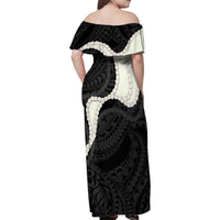 Black Polynesia Tribal Octopus Tattoo Family Matching Off Shoulder Maxi Dress and Hawaiian Shirt Pikake Lei Polynesian Pattern