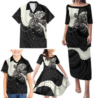 Black Polynesia Tribal Octopus Tattoo Family Matching Puletasi and Hawaiian Shirt Pikake Lei Polynesian Pattern