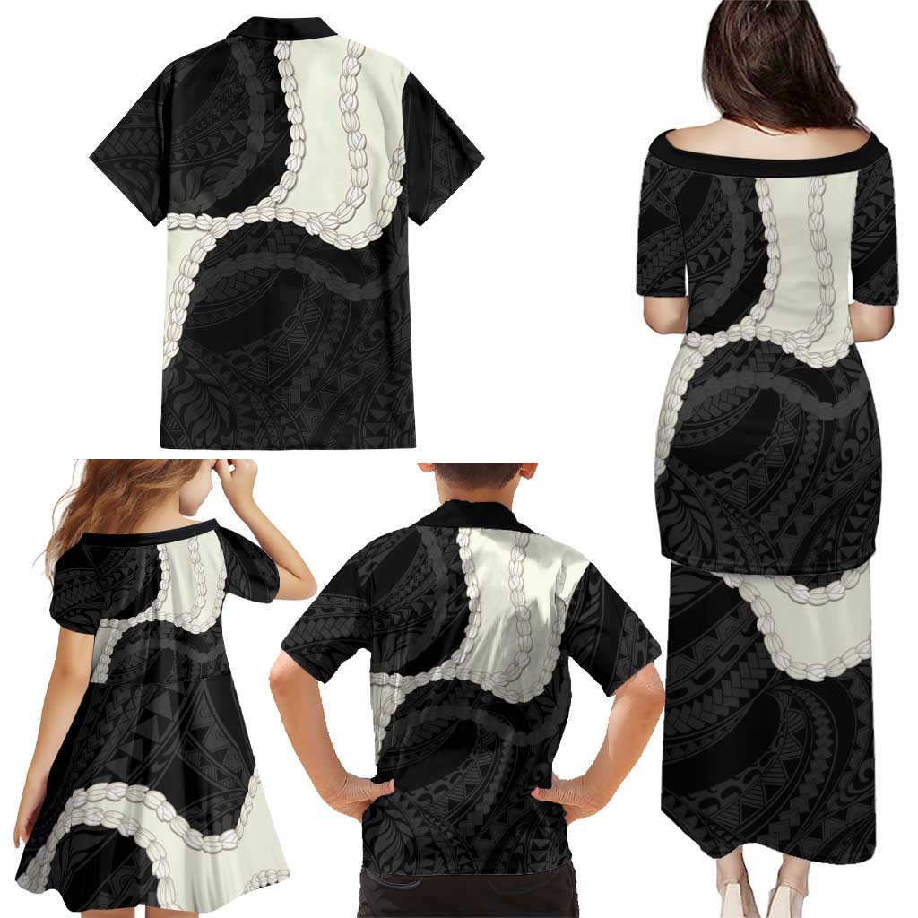 Black Polynesia Tribal Octopus Tattoo Family Matching Puletasi and Hawaiian Shirt Pikake Lei Polynesian Pattern