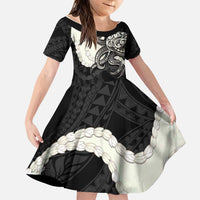 Black Polynesia Tribal Octopus Tattoo Family Matching Short Sleeve Bodycon Dress and Hawaiian Shirt Pikake Lei Polynesian Pattern