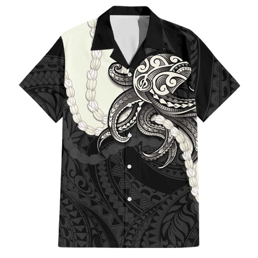Black Polynesia Tribal Octopus Tattoo Family Matching Short Sleeve Bodycon Dress and Hawaiian Shirt Pikake Lei Polynesian Pattern
