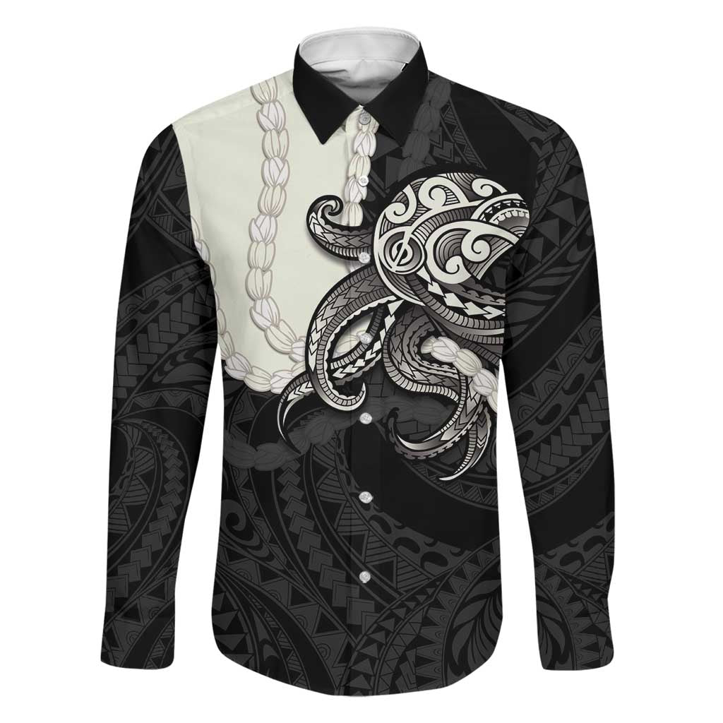 Black Polynesia Tribal Octopus Tattoo Family Matching Short Sleeve Bodycon Dress and Hawaiian Shirt Pikake Lei Polynesian Pattern