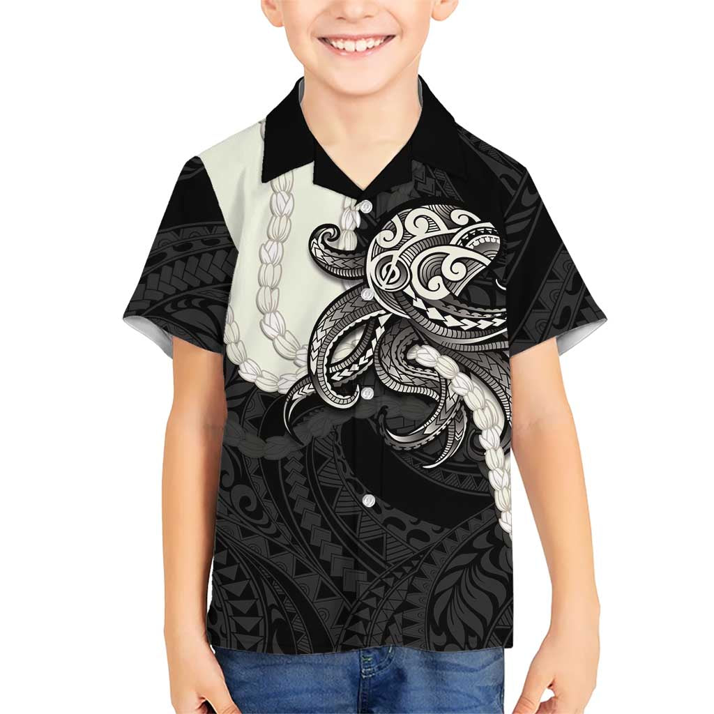 Black Polynesia Tribal Octopus Tattoo Family Matching Summer Maxi Dress and Hawaiian Shirt Pikake Lei Polynesian Pattern