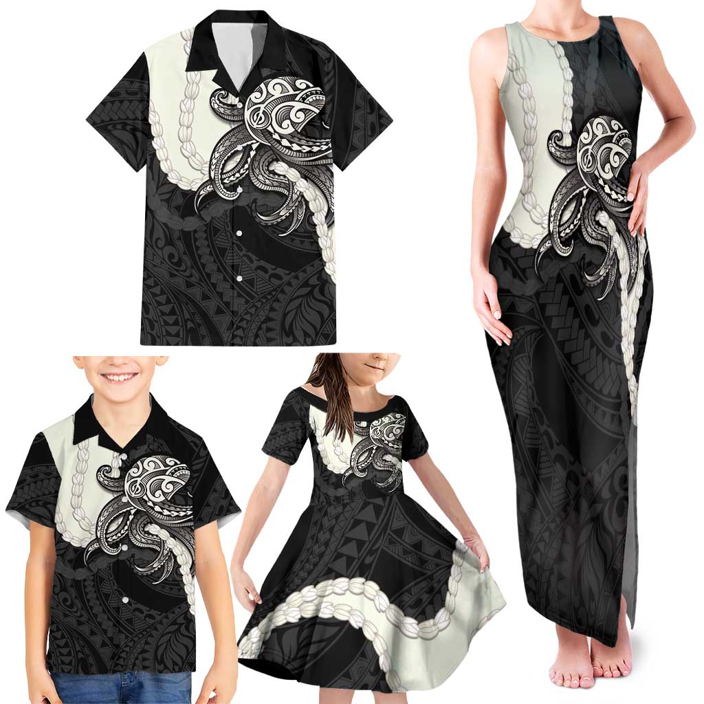 Black Polynesia Tribal Octopus Tattoo Family Matching Tank Maxi Dress and Hawaiian Shirt Pikake Lei Polynesian Pattern