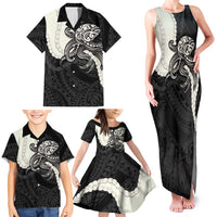Black Polynesia Tribal Octopus Tattoo Family Matching Tank Maxi Dress and Hawaiian Shirt Pikake Lei Polynesian Pattern