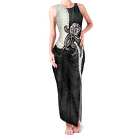 Black Polynesia Tribal Octopus Tattoo Family Matching Tank Maxi Dress and Hawaiian Shirt Pikake Lei Polynesian Pattern
