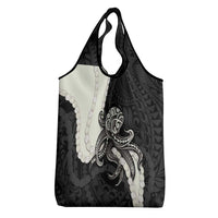 Black Polynesia Tribal Octopus Tattoo Grocery Bag Pikake Lei Polynesian Pattern