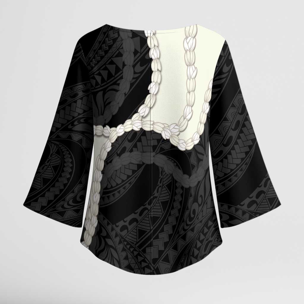 Black Polynesia Tribal Octopus Tattoo Kimono Sleeve Blouse Pikake Lei Polynesian Pattern