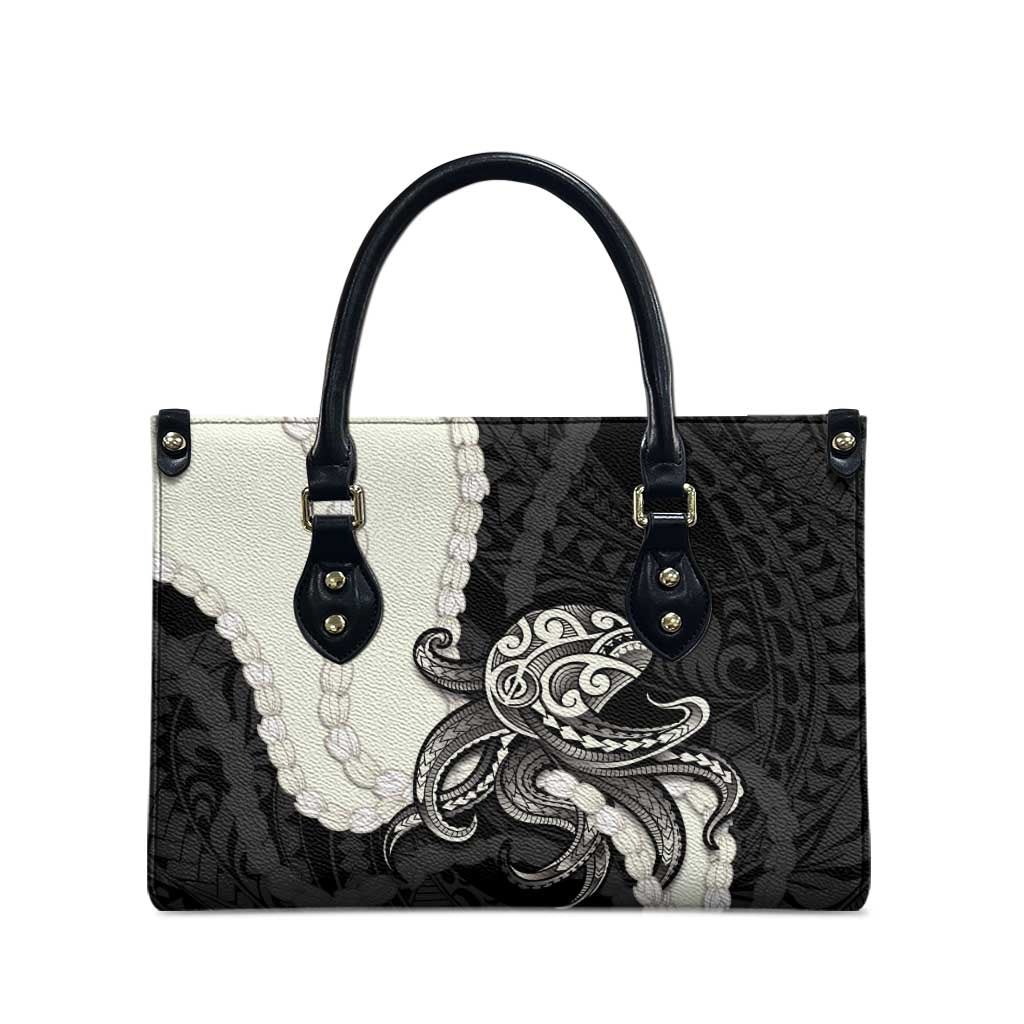 Black Polynesia Tribal Octopus Tattoo Leather Bag Pikake Lei Polynesian Pattern