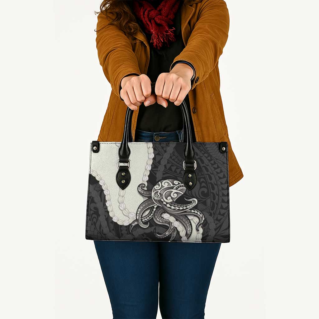 Black Polynesia Tribal Octopus Tattoo Leather Bag Pikake Lei Polynesian Pattern