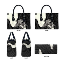 Black Polynesia Tribal Octopus Tattoo Leather Bag Pikake Lei Polynesian Pattern