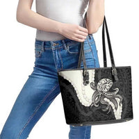 Black Polynesia Tribal Octopus Tattoo Leather Tote Bag Pikake Lei Polynesian Pattern