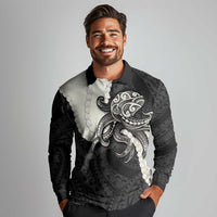 Black Polynesia Tribal Octopus Tattoo Long Sleeve Polo Shirt Pikake Lei Polynesian Pattern