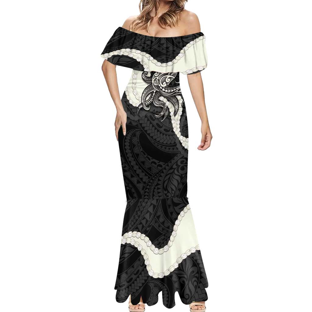 Black Polynesia Tribal Octopus Tattoo Mermaid Dress Pikake Lei Polynesian Pattern