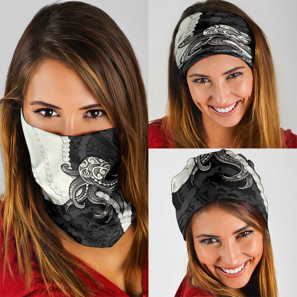 Black Polynesia Tribal Octopus Tattoo Neck Gaiter Pikake Lei Polynesian Pattern