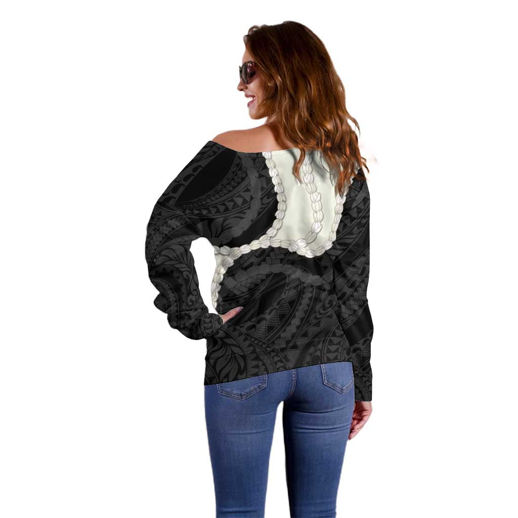 Black Polynesia Tribal Octopus Tattoo Off Shoulder Sweater Pikake Lei Polynesian Pattern