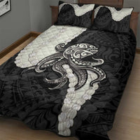 Black Polynesia Tribal Octopus Tattoo Quilt Bed Set Pikake Lei Polynesian Pattern