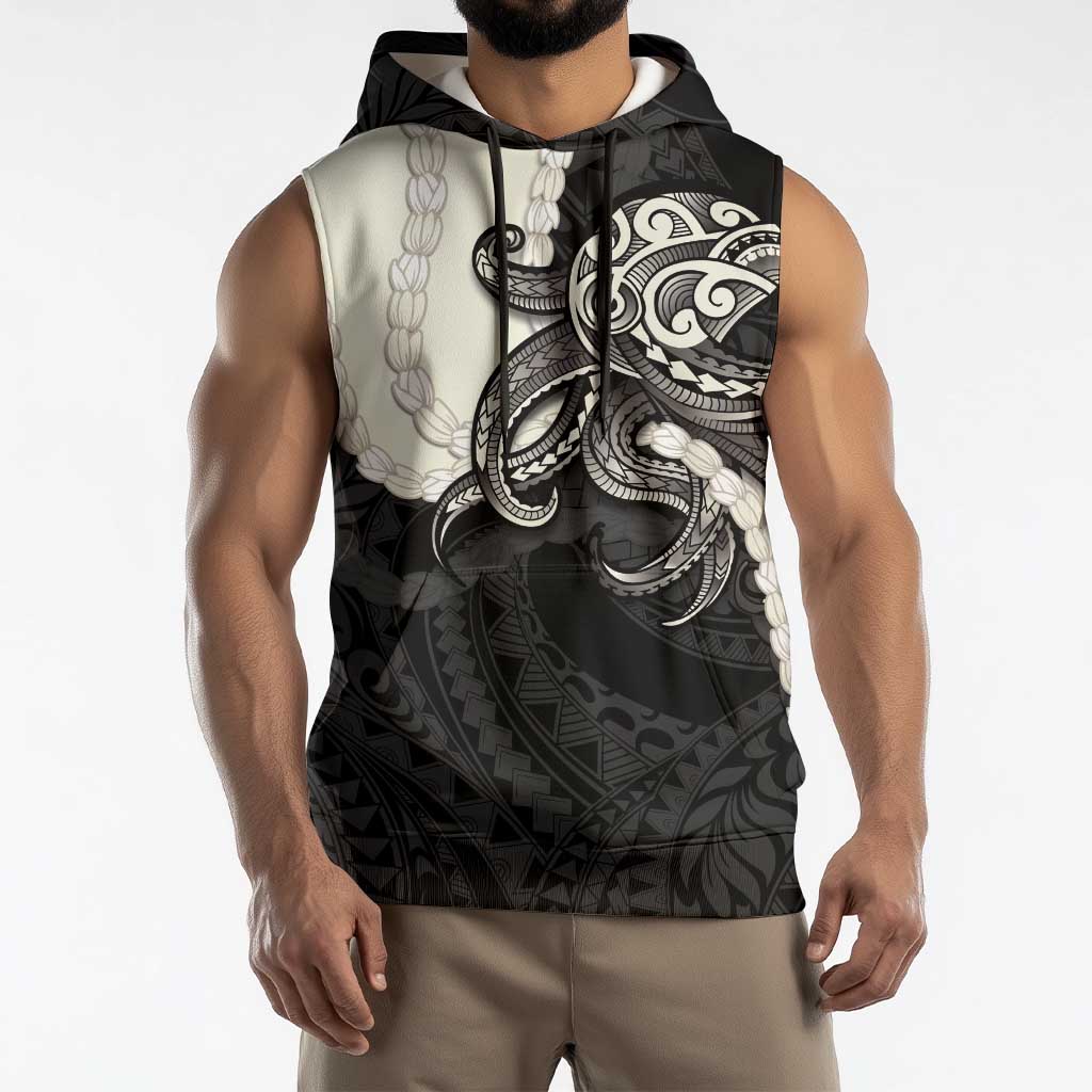 Black Polynesia Tribal Octopus Tattoo Sleeveless Hoodie Pikake Lei Polynesian Pattern