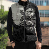 Black Polynesia Tribal Octopus Tattoo Sleeveless Puffer Jacket Pikake Lei Polynesian Pattern