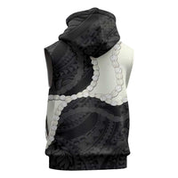 Black Polynesia Tribal Octopus Tattoo Sleeveless Zip Hoodie Pikake Lei Polynesian Pattern