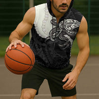 Black Polynesia Tribal Octopus Tattoo Sleeveless Zip Hoodie Pikake Lei Polynesian Pattern