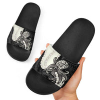 Black Polynesia Tribal Octopus Tattoo Slide Sandals Pikake Lei Polynesian Pattern