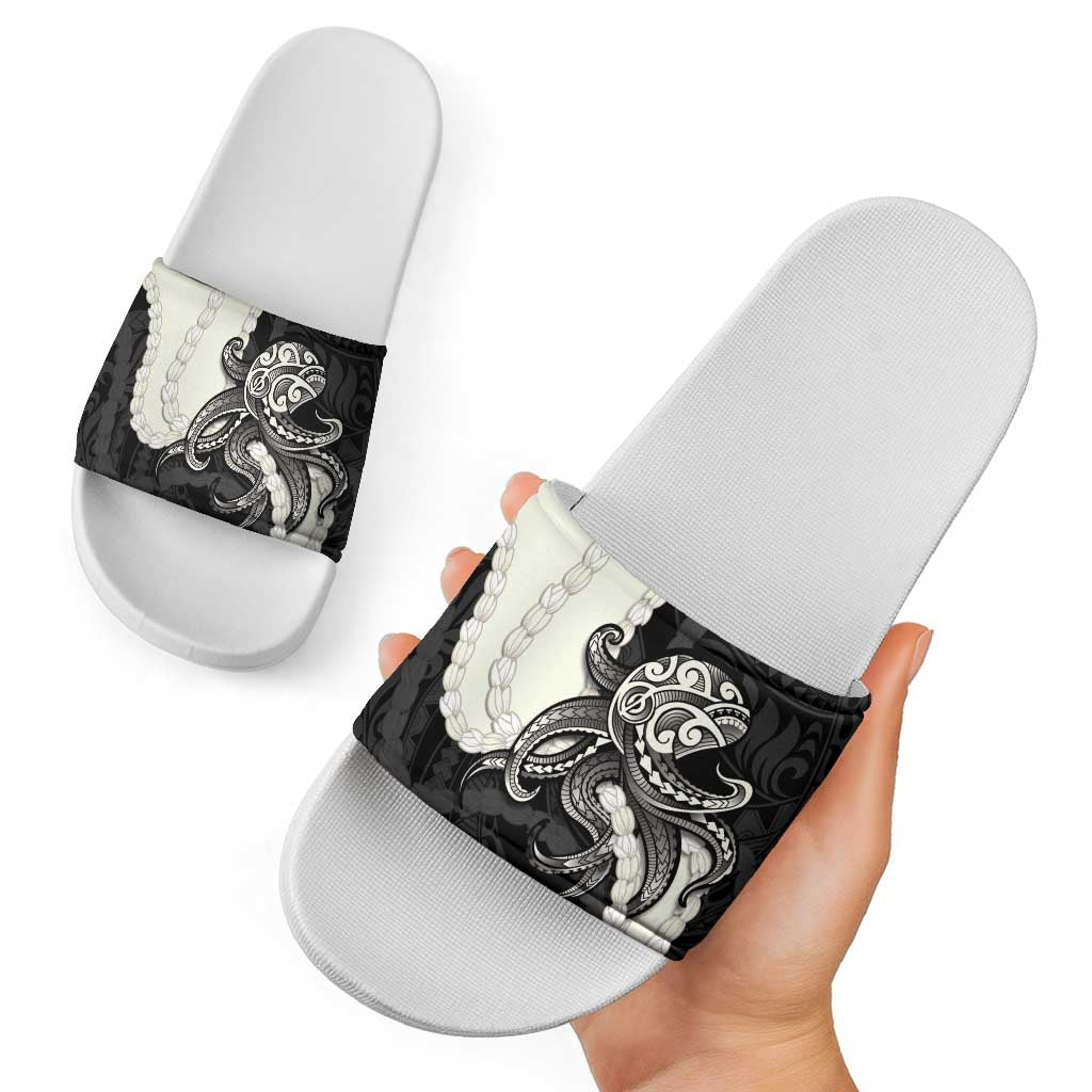Black Polynesia Tribal Octopus Tattoo Slide Sandals Pikake Lei Polynesian Pattern
