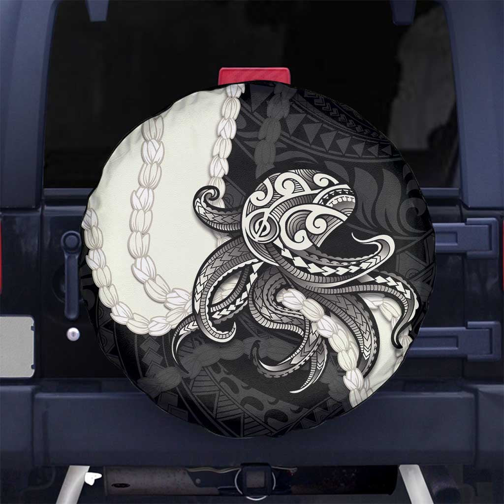 Black Polynesia Tribal Octopus Tattoo Spare Tire Cover Pikake Lei Polynesian Pattern